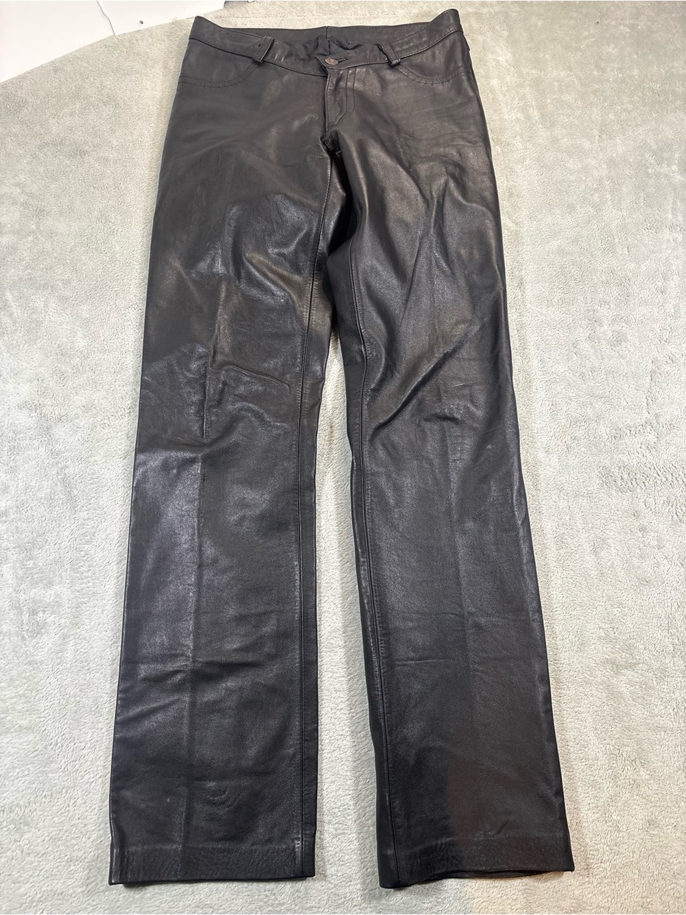 VTG Cueros Armando Black Leather Pants Low Rise Straight Bootcut Size 38 / 28